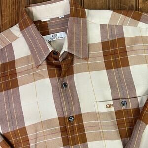 Vintage Balenciaga Men's Brown and Cream flannel Plaid Shirt size large